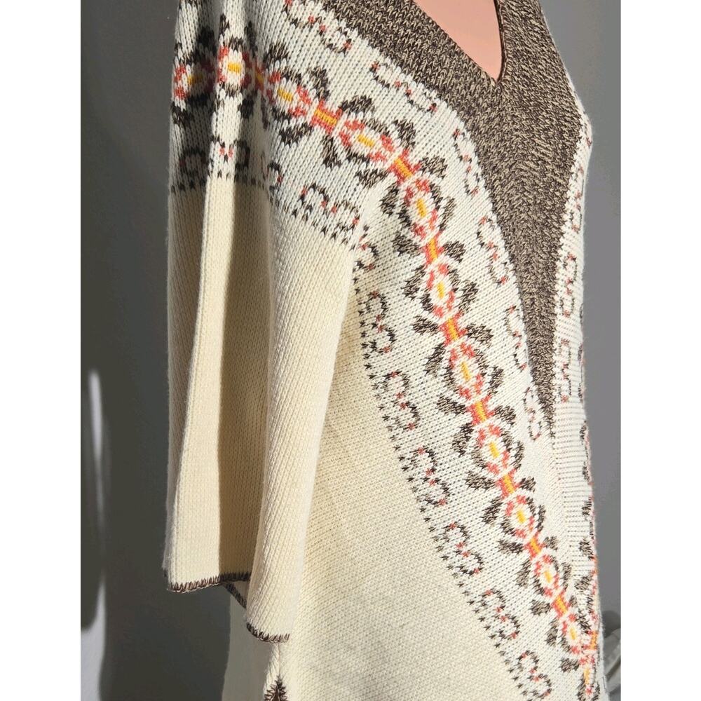 TURBRIDGE Roosevelt Women's Knit Pullover Sweater Geometric V-Neck Cream Brown - Picture 10 of 12